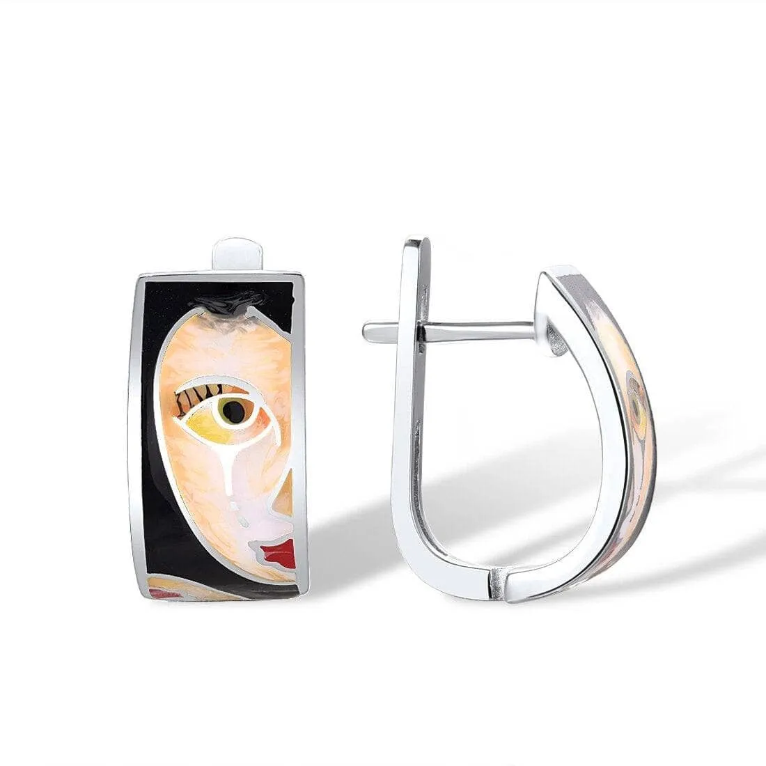 Lady's Face Enamel Earrings