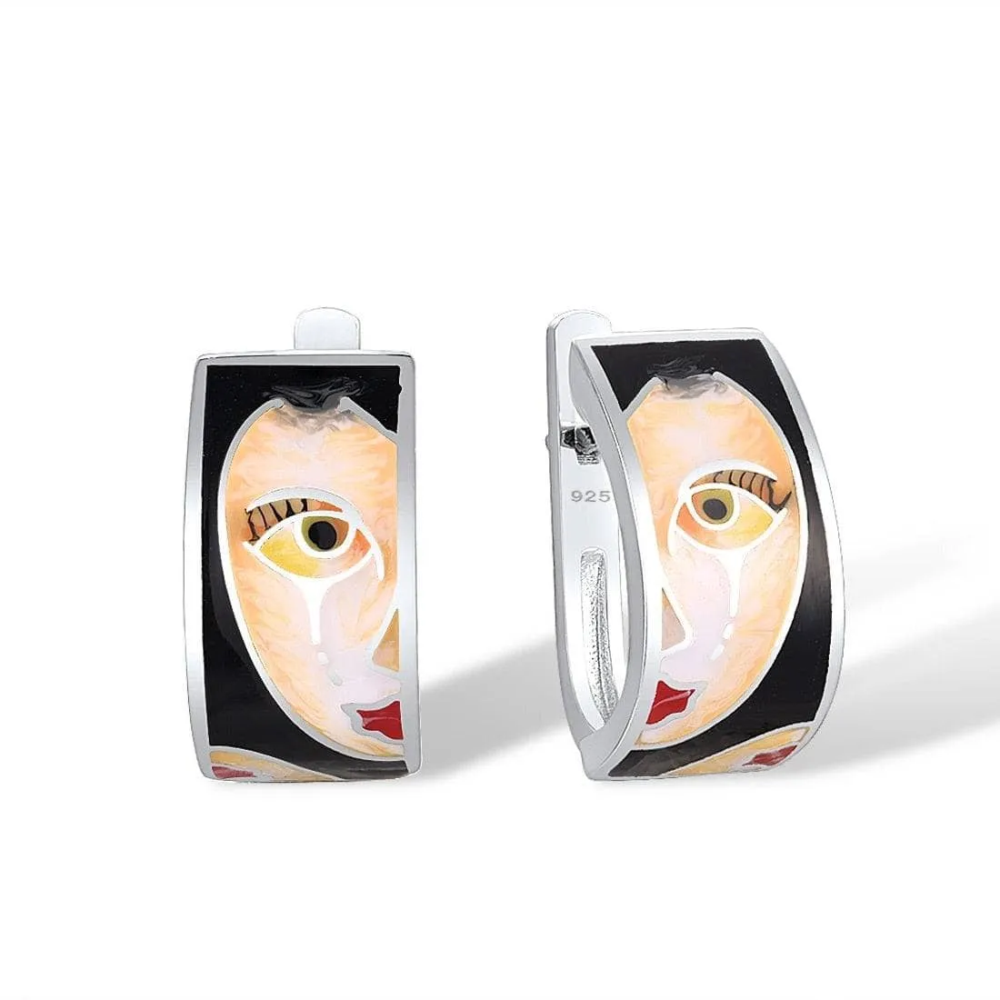 Lady's Face Enamel Earrings