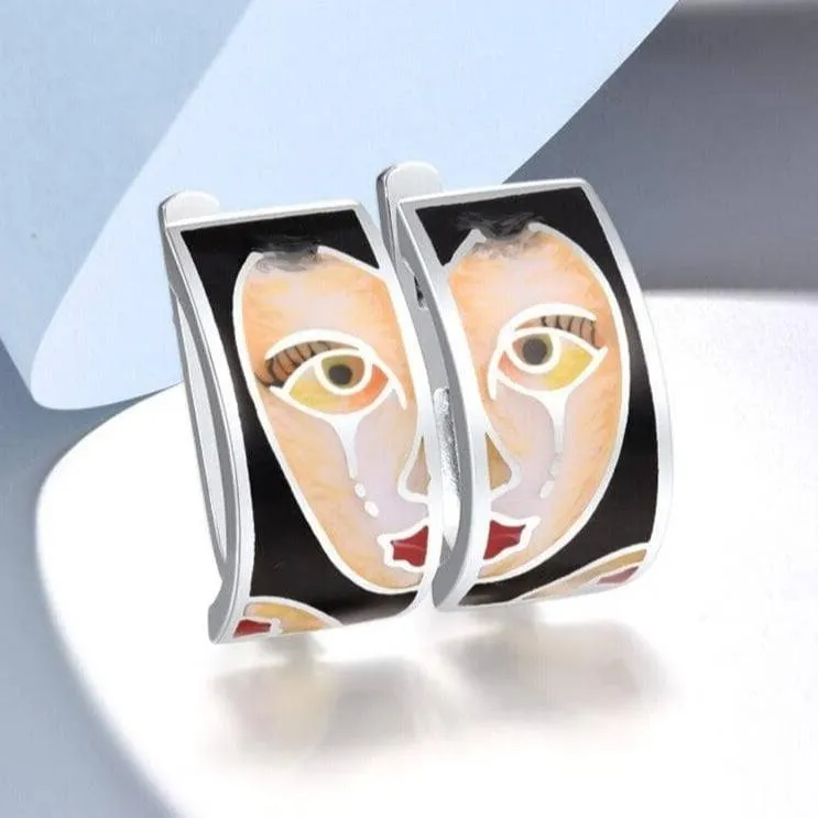 Lady's Face Enamel Earrings