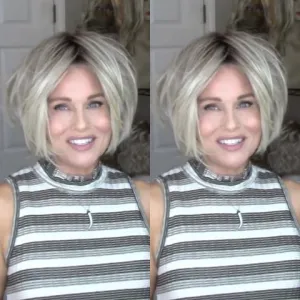 Light gold BOB wig (Hair root black)