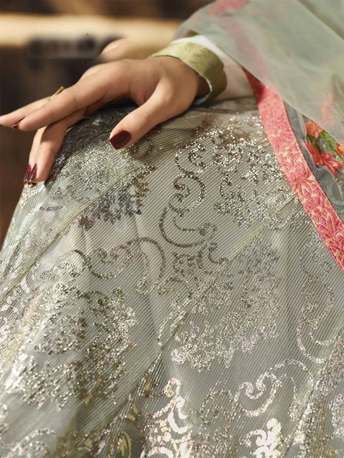 Light Green Traditional Multi Embroidered Anarkali Gown