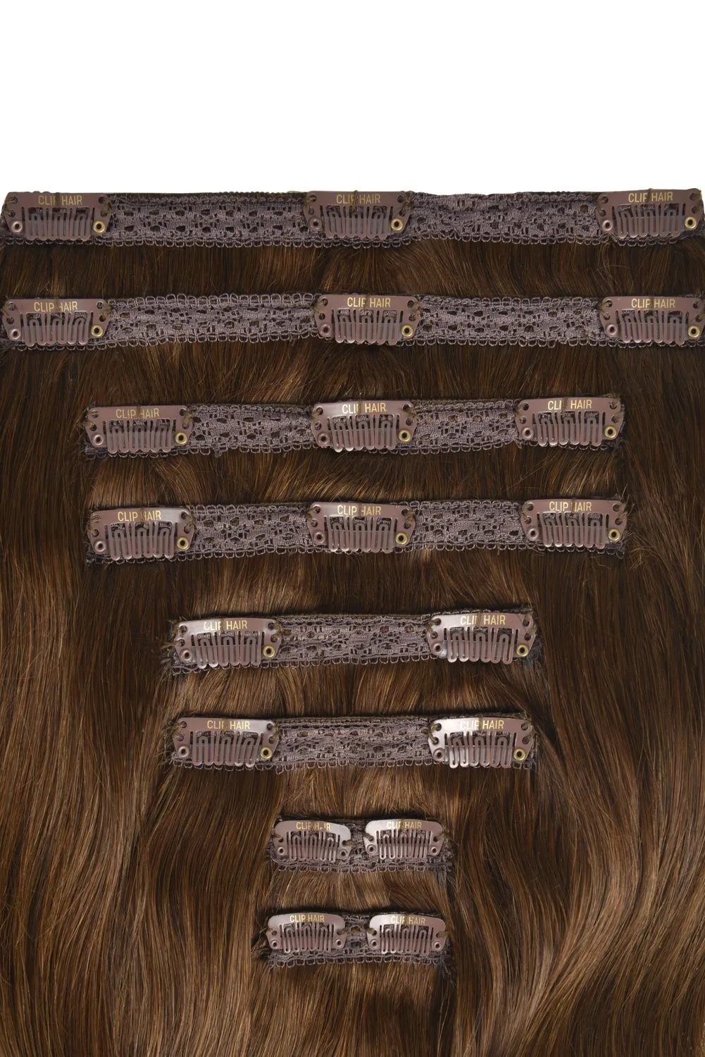 Light/Chestnut Brown (#6) Double Wefted Full Head Clip In Hair Extensions