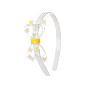 Lilies & Roses Fat Bow Headband - Daisy Clear Bow on White Headband