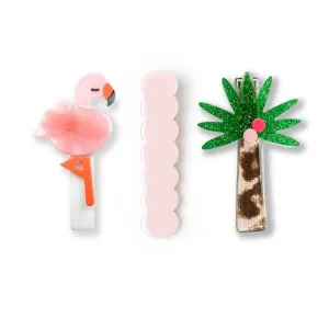 Lilies & Roses Tropical Trio Flamingo Alligator Clip Set