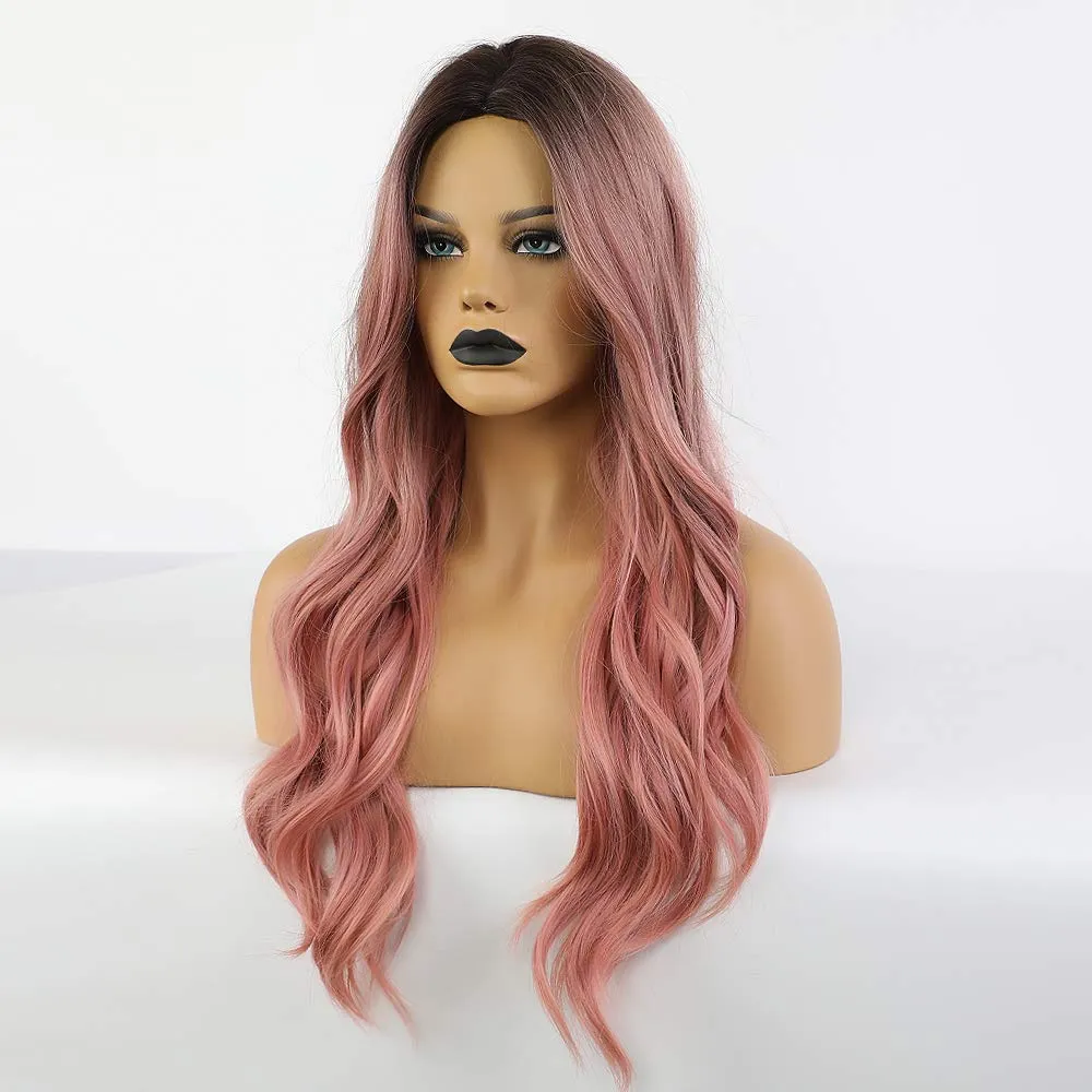 Long Natural Wave Ombre Black-Pink Color Wig