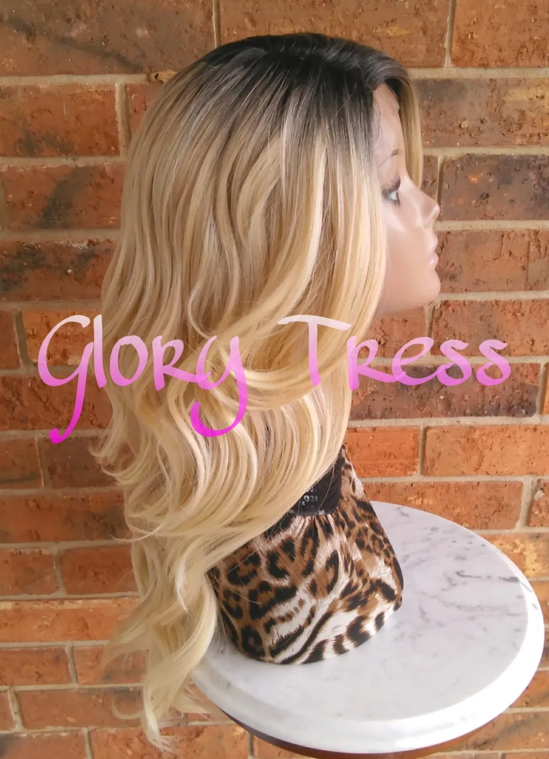 Long Silky Wavy Lace Front Wig, Glory Tress Ombre Golden Blonde Wig, Dark Rooted Bombshell Wig, On Sale // PURITY