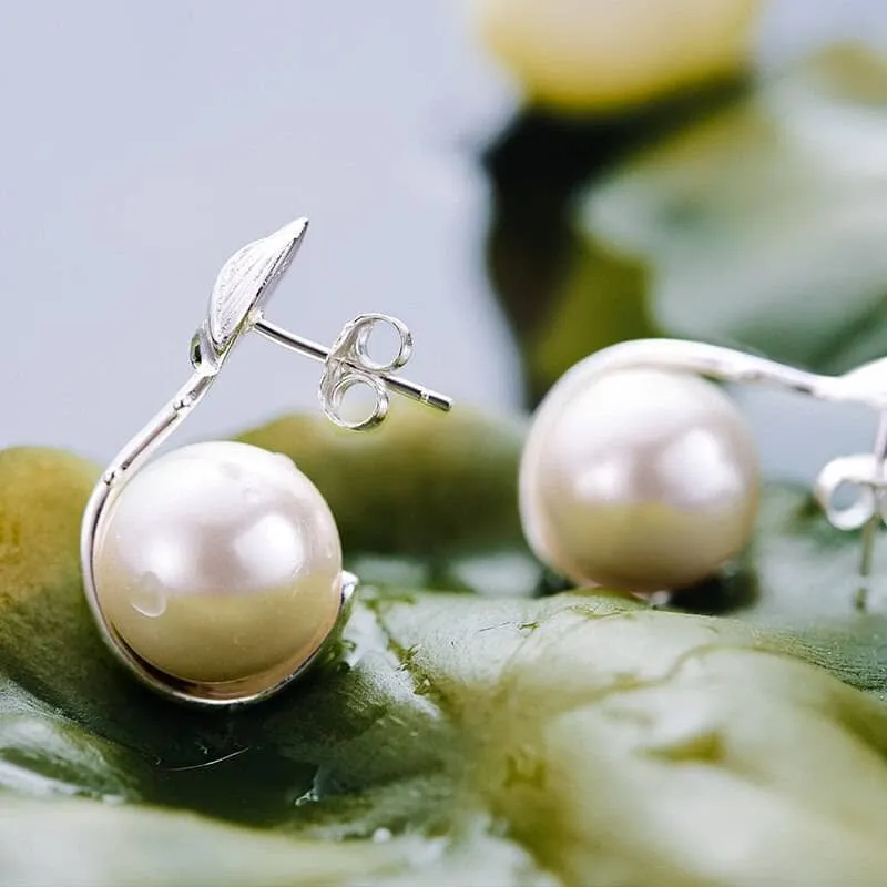 Lotus Flower Mother of Pearl Dangle Earrings