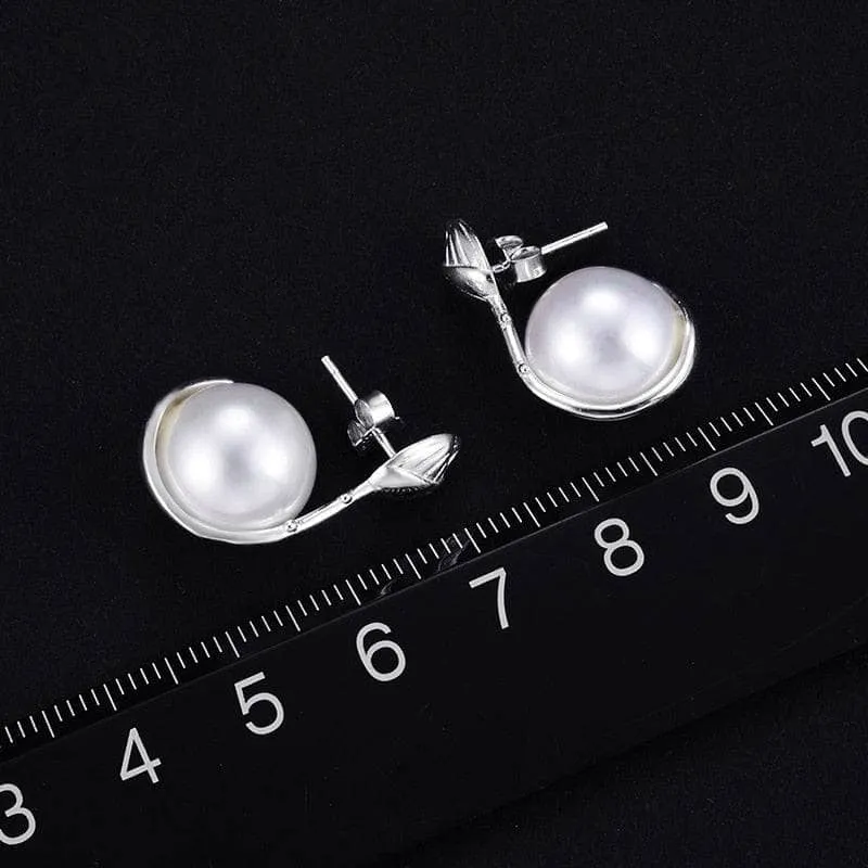 Lotus Flower Mother of Pearl Dangle Earrings