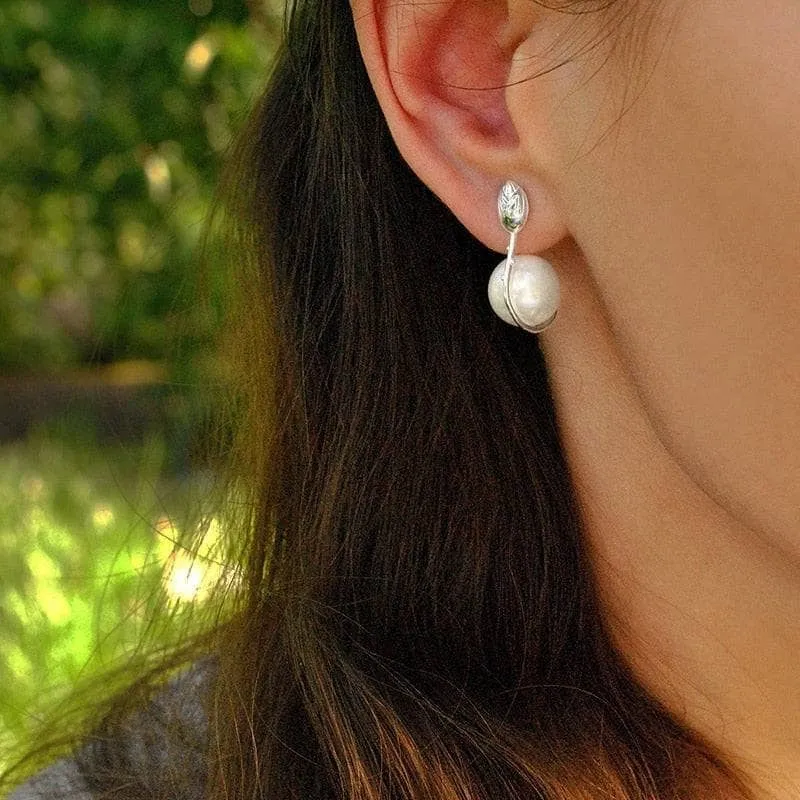 Lotus Flower Mother of Pearl Dangle Earrings