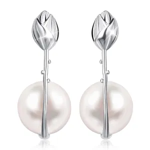 Lotus Flower Mother of Pearl Dangle Earrings