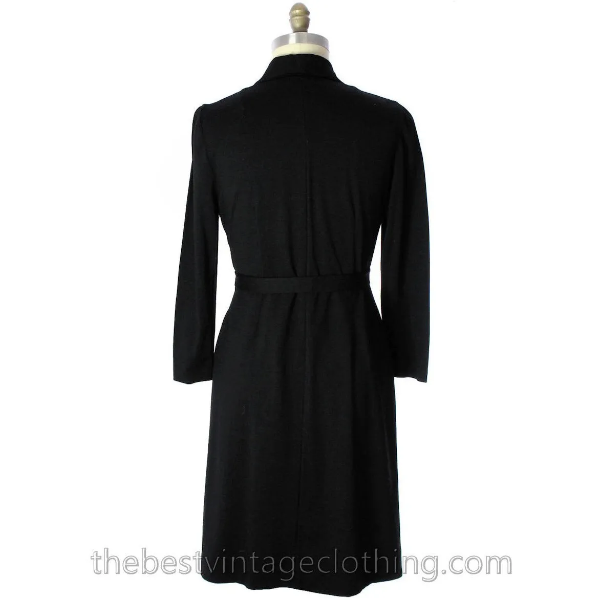 Luisa Spagnoli Vintage 50s RARE Dress Black Jersey Wool Beaded Shirt Dress Large VLV Rockabilly