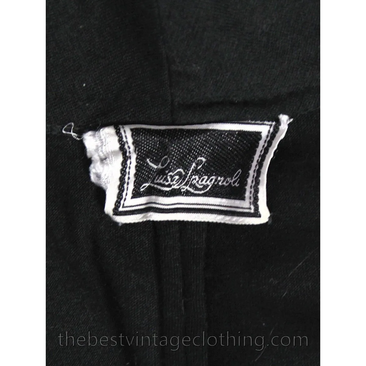 Luisa Spagnoli Vintage 50s RARE Dress Black Jersey Wool Beaded Shirt Dress Large VLV Rockabilly
