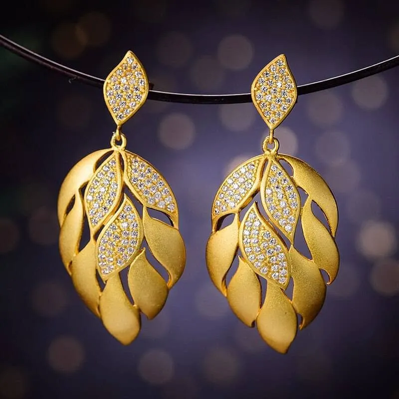 Luxury Aster Flower Petals Dangle Earrings