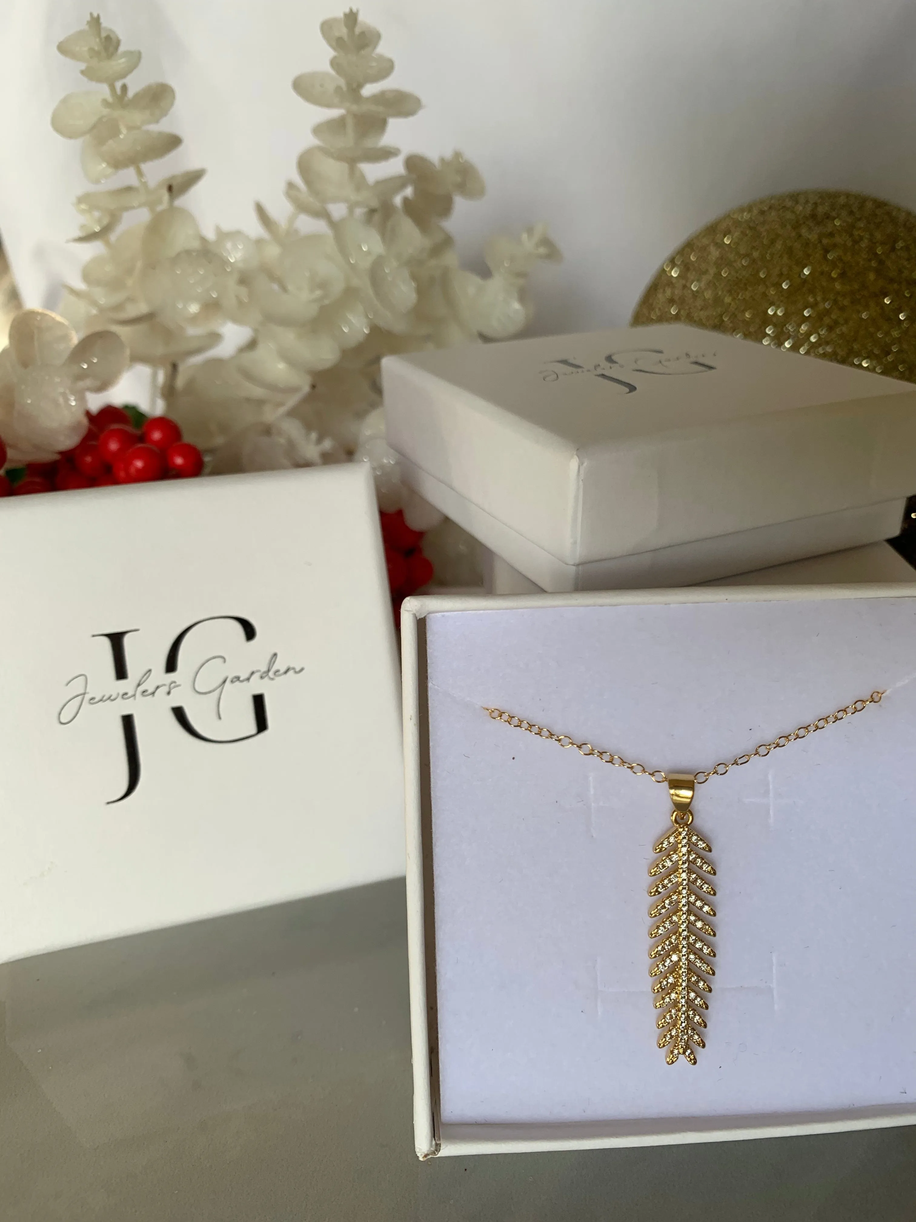 Majesty Palm Leaf Necklace with White Cubic Zirconias