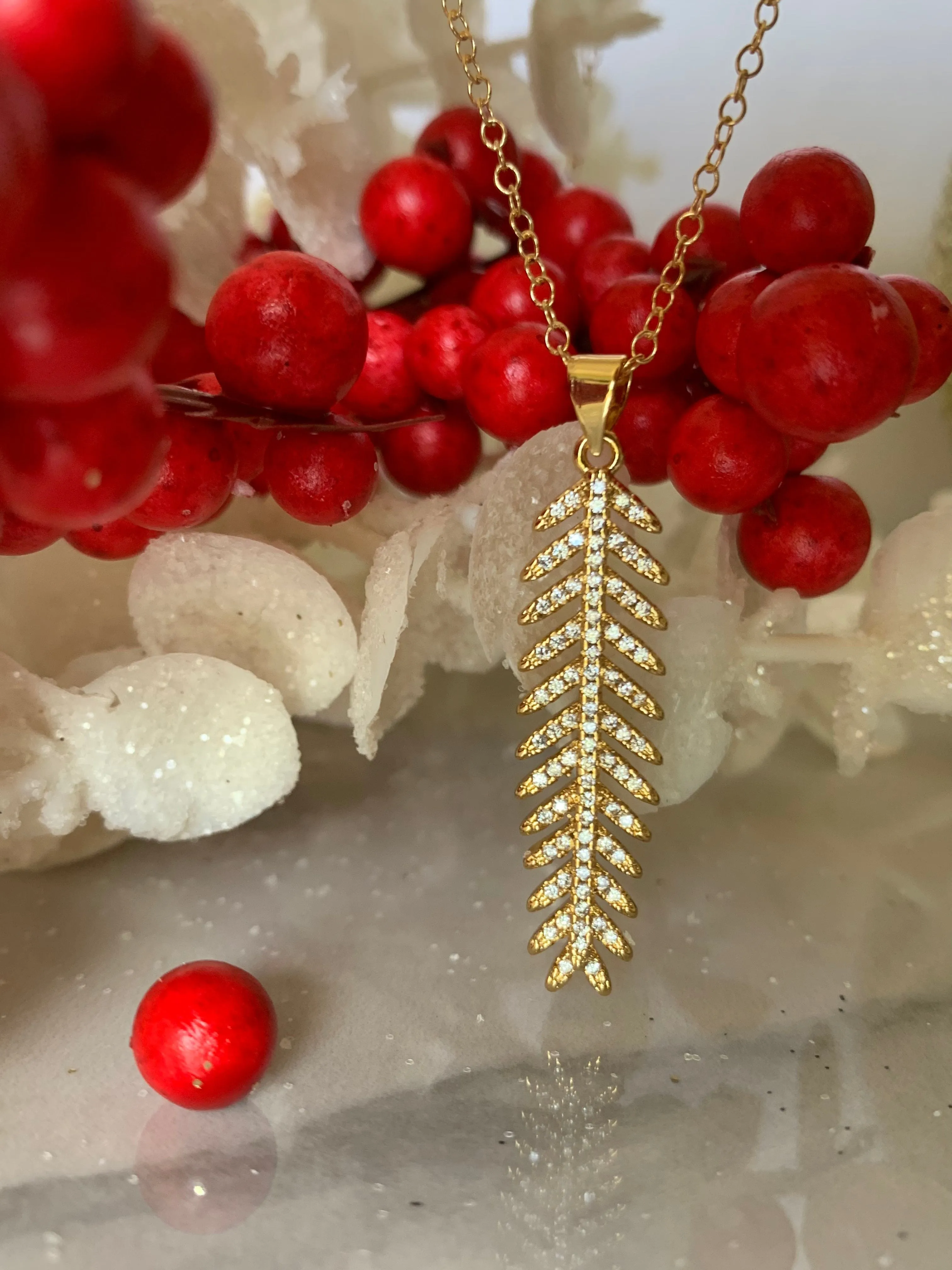 Majesty Palm Leaf Necklace with White Cubic Zirconias