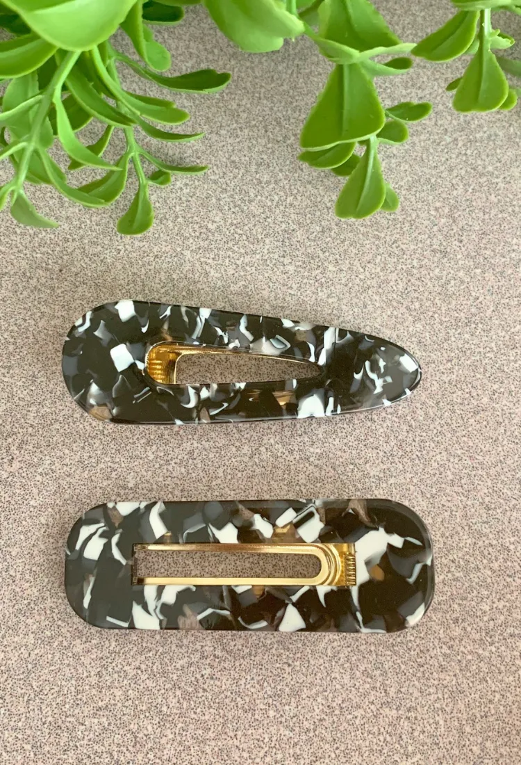 Marble Hair Clip Set