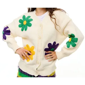 Mardi Gras Flower Cardigan