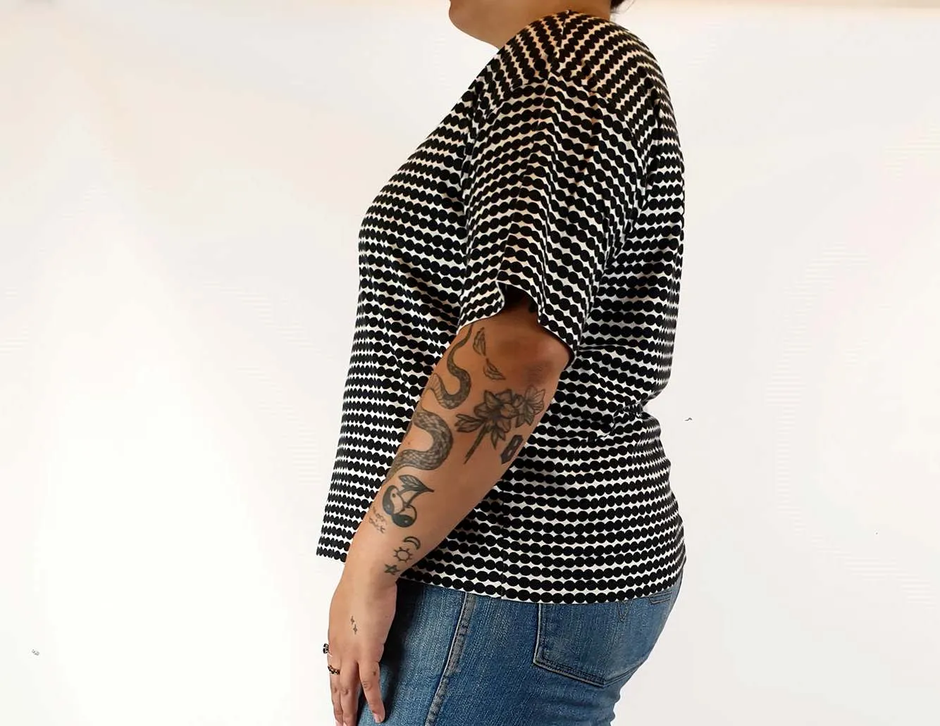 Marimekko x Uniqlo black and white polka dot print top size L