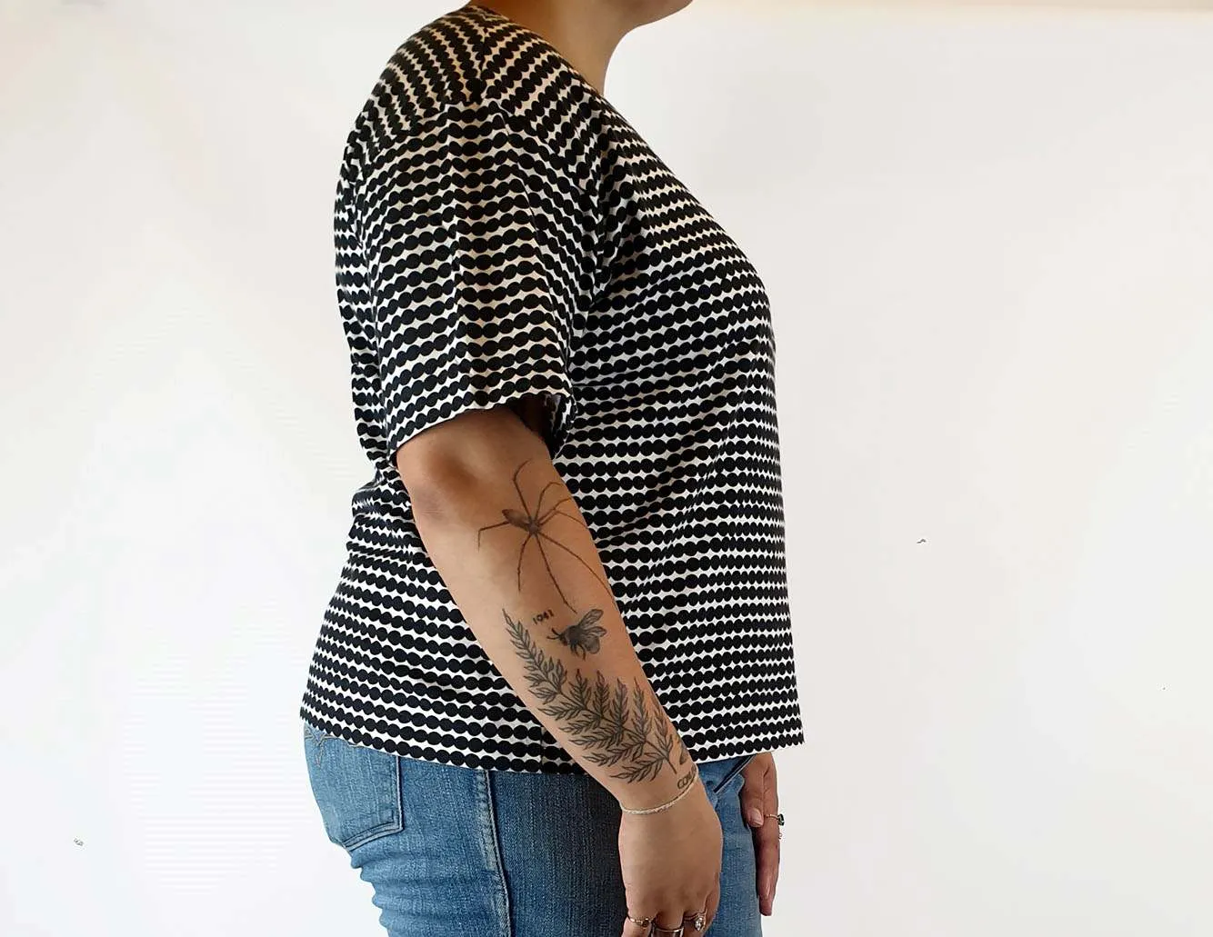 Marimekko x Uniqlo black and white polka dot print top size L
