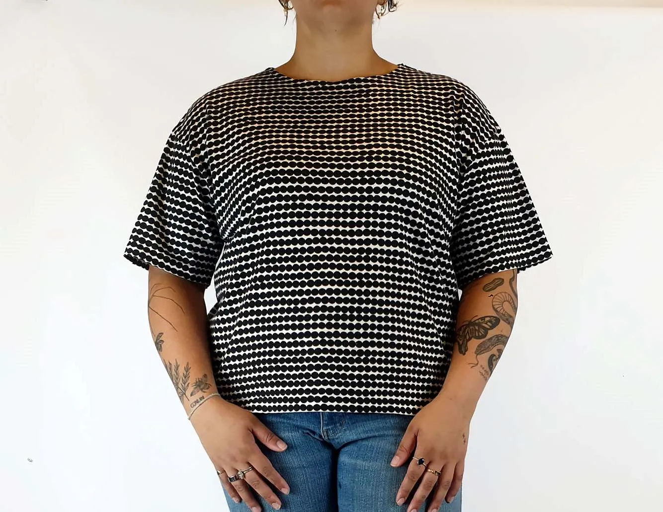 Marimekko x Uniqlo black and white polka dot print top size L