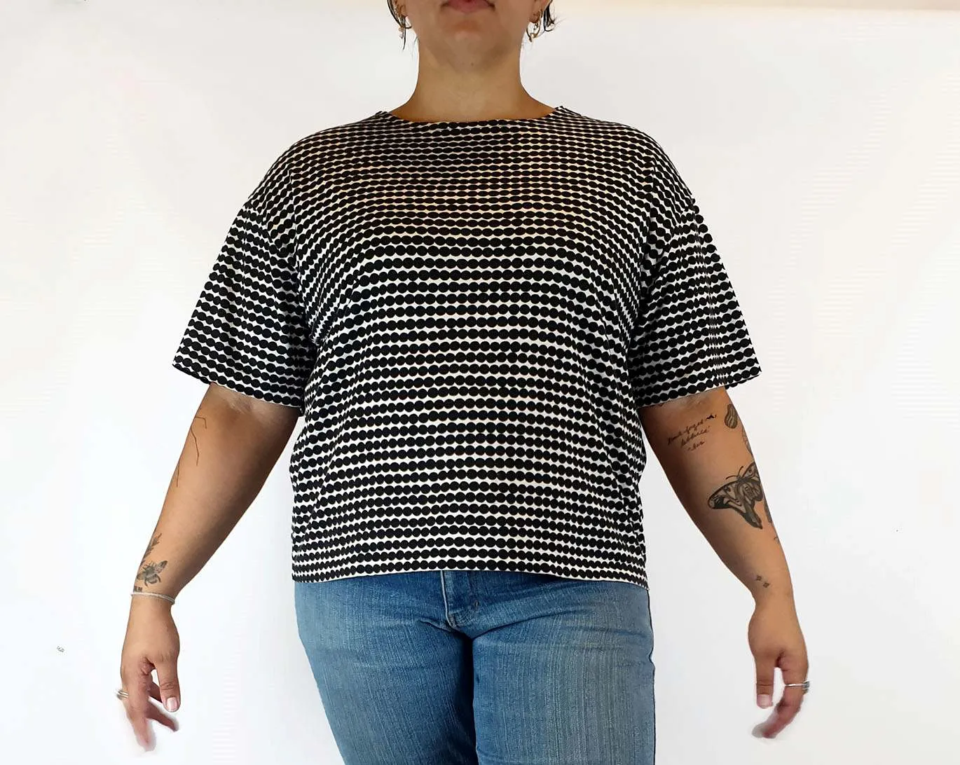 Marimekko x Uniqlo black and white polka dot print top size L