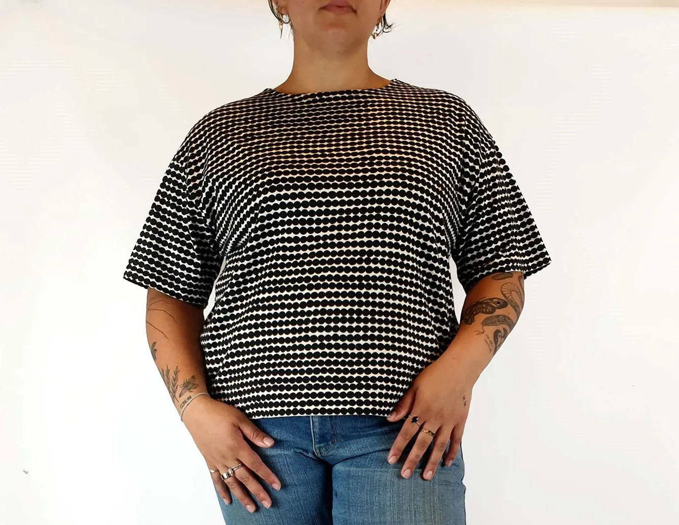 Marimekko x Uniqlo black and white polka dot print top size L