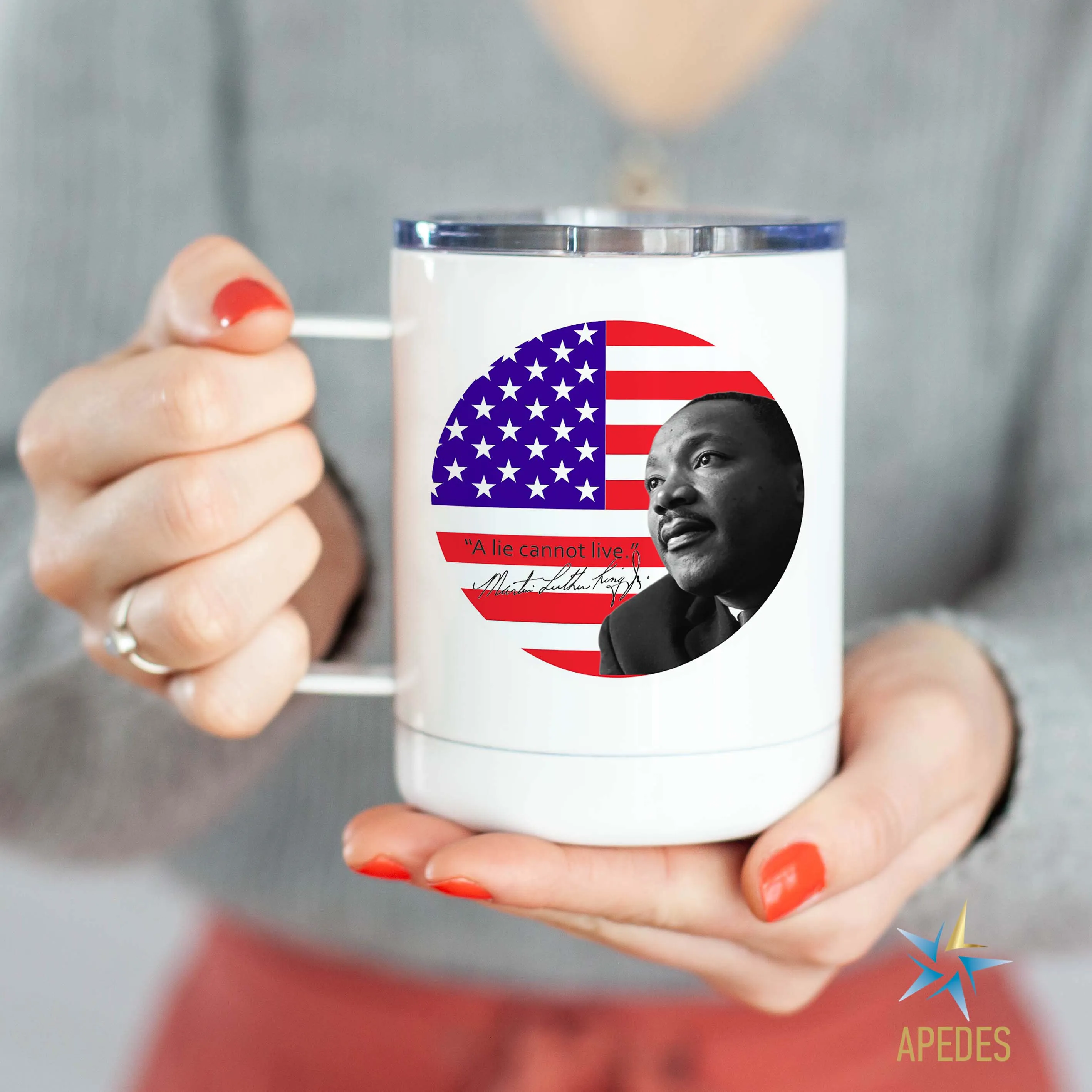 Martin Luther King Jr USA Flag Stainless Steel Travel Mug 13 OZ