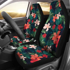 Matching Coral and Red Tropical Flower Pattern Car Seat Covers