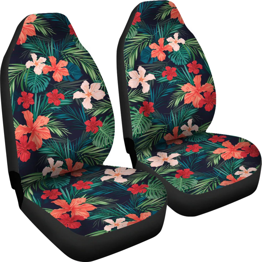 Matching Coral and Red Tropical Flower Pattern Car Seat Covers