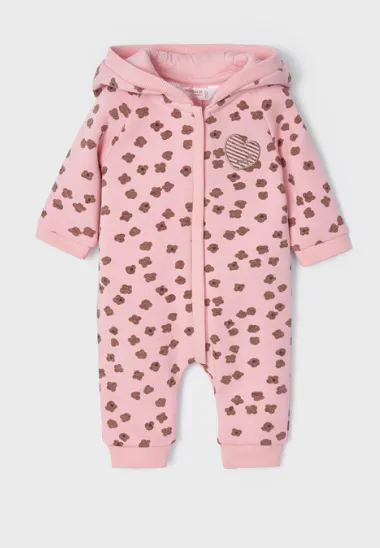 Mayoral Pink and Brown One Piece Hooded Bodysuit