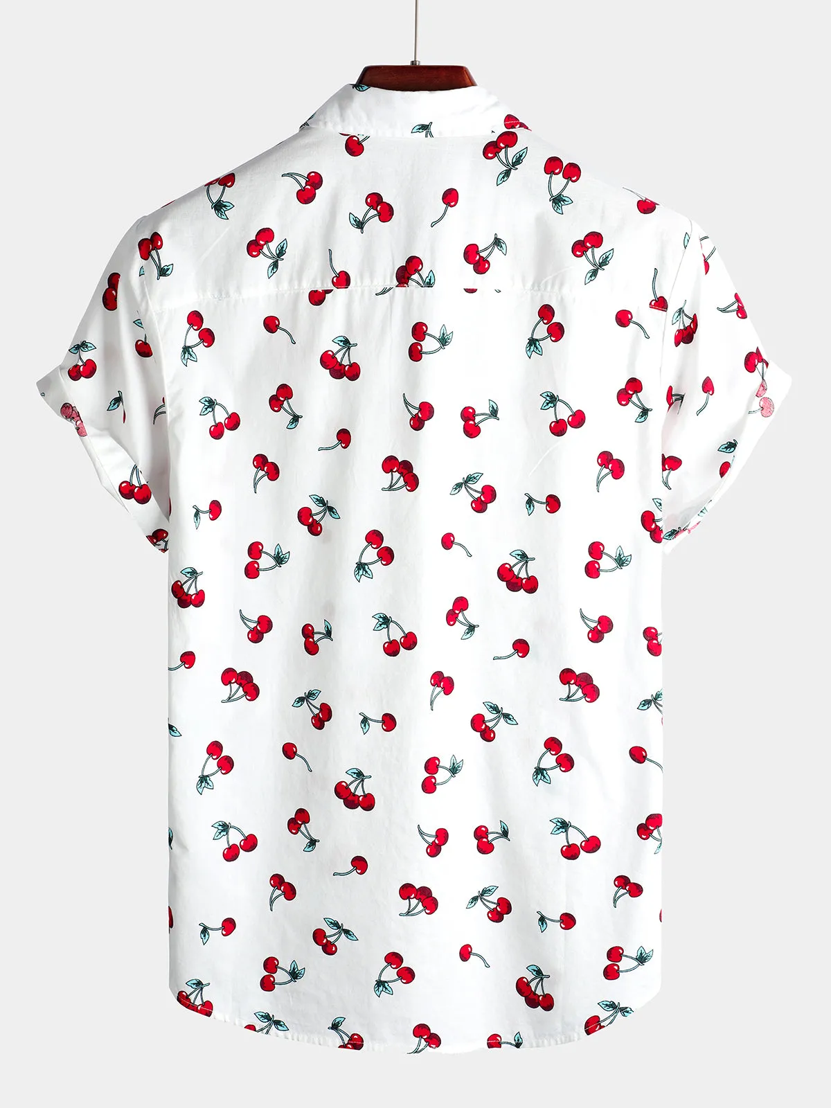 Men's Cherry Print Tropical Hawaiian Cotton Shirt