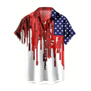 Men's Flag Graphic Print Lapel Button Up Shirt