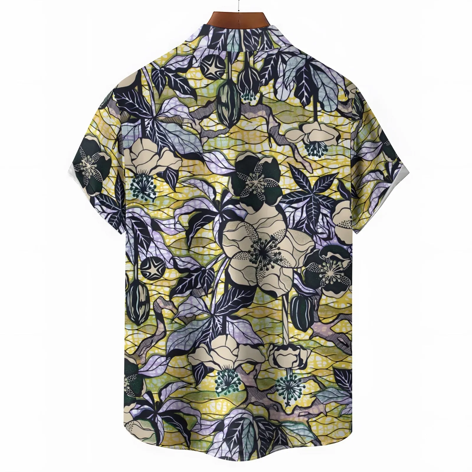 Men's Hawaiian Flowers Yellow Casual Short Sleeve Shirt 2403000384