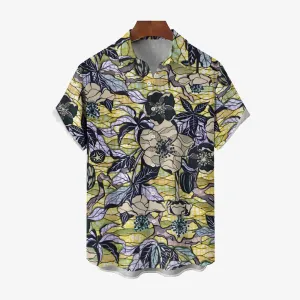 Men's Hawaiian Flowers Yellow Casual Short Sleeve Shirt 2403000384