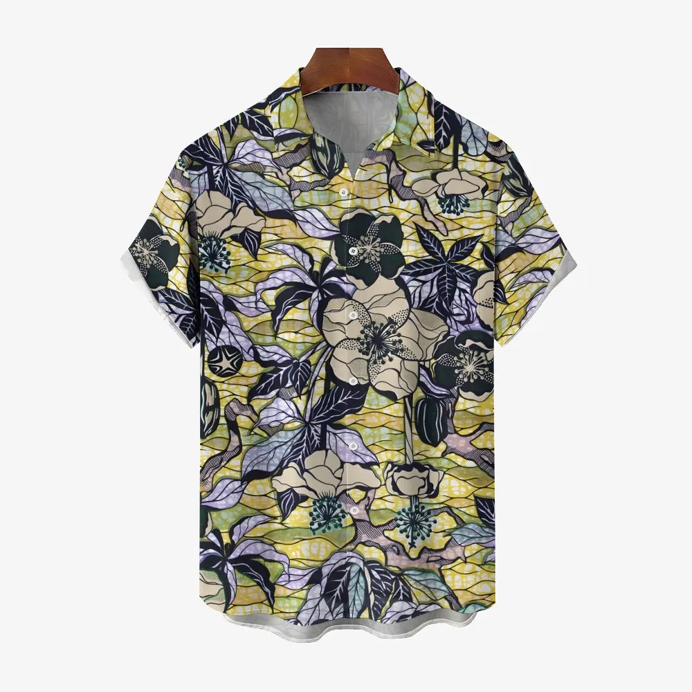 Men's Hawaiian Flowers Yellow Casual Short Sleeve Shirt 2403000384