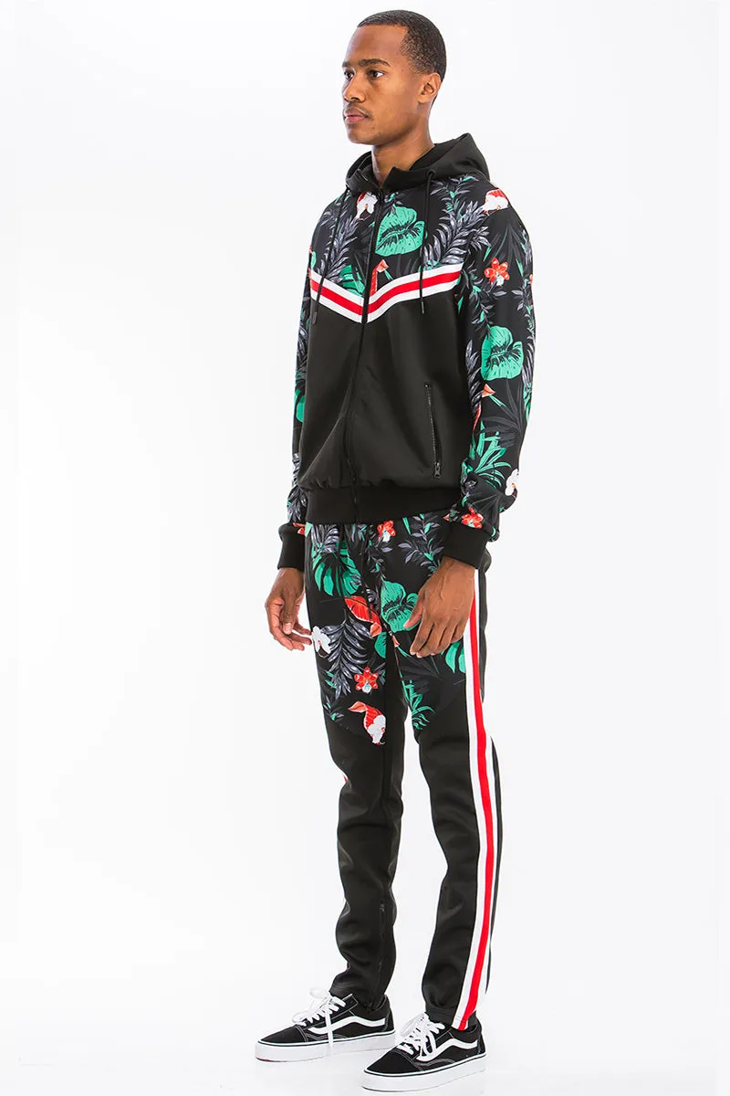 Men's Tropical Chevron Track Suit- Black
