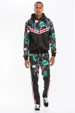 Men's Tropical Chevron Track Suit- Black