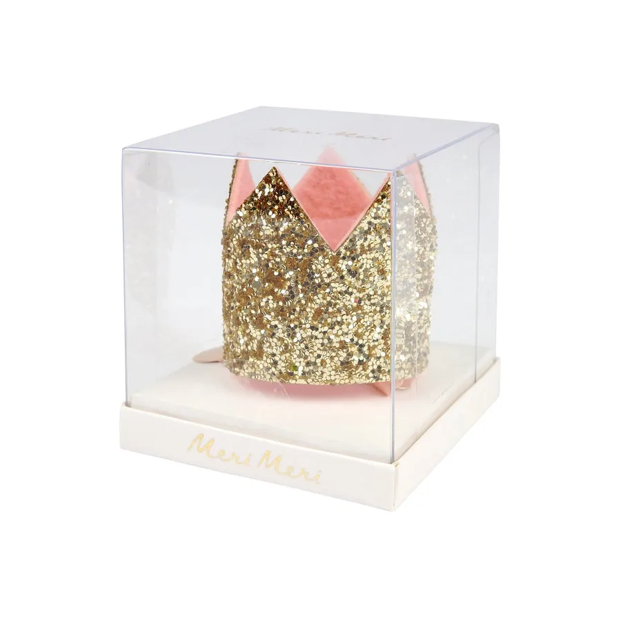 Mini Gold Glitter Crown Hair Clip