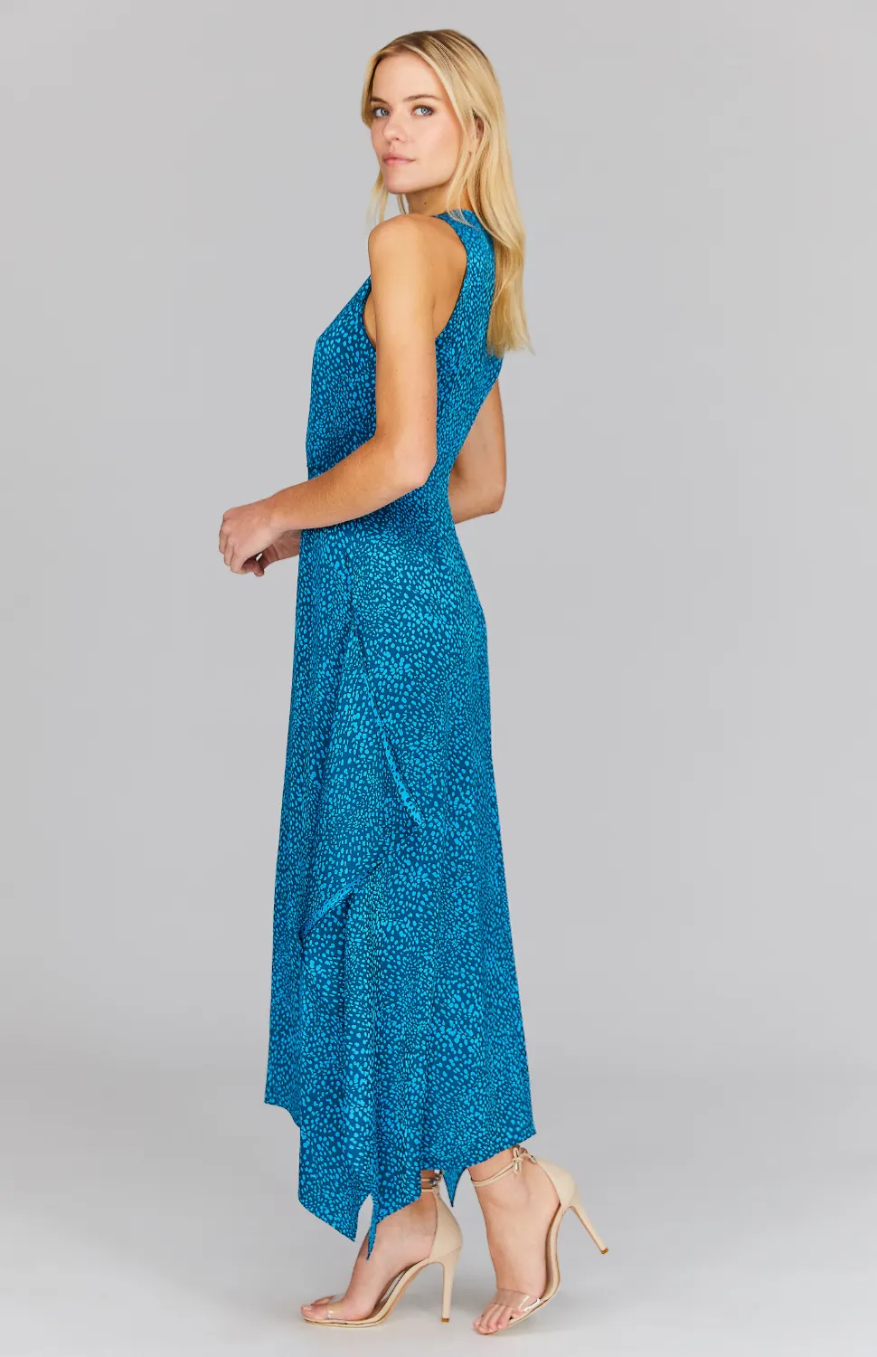 Modern Dot Fit & Flare Dress w/ Side Drape