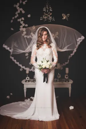 Modern Long Sleeve Wedding Dress With Key Hole Back (#Liz)