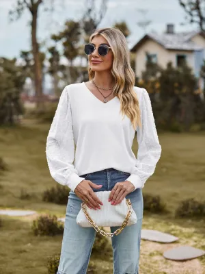 Monika Swiss Dot V-Neck Long Sleeve Blouse