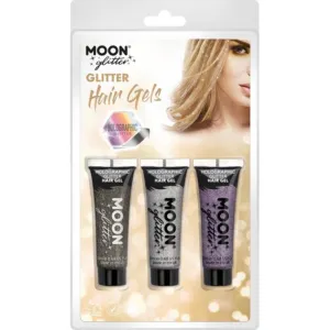 Moon Glitter Holographic Glitter Hair Gel, Black, Silver, Purple