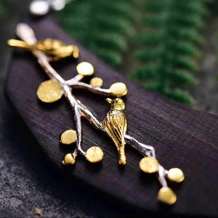 Natural Ebony Vintage Lovely Birds Necklace