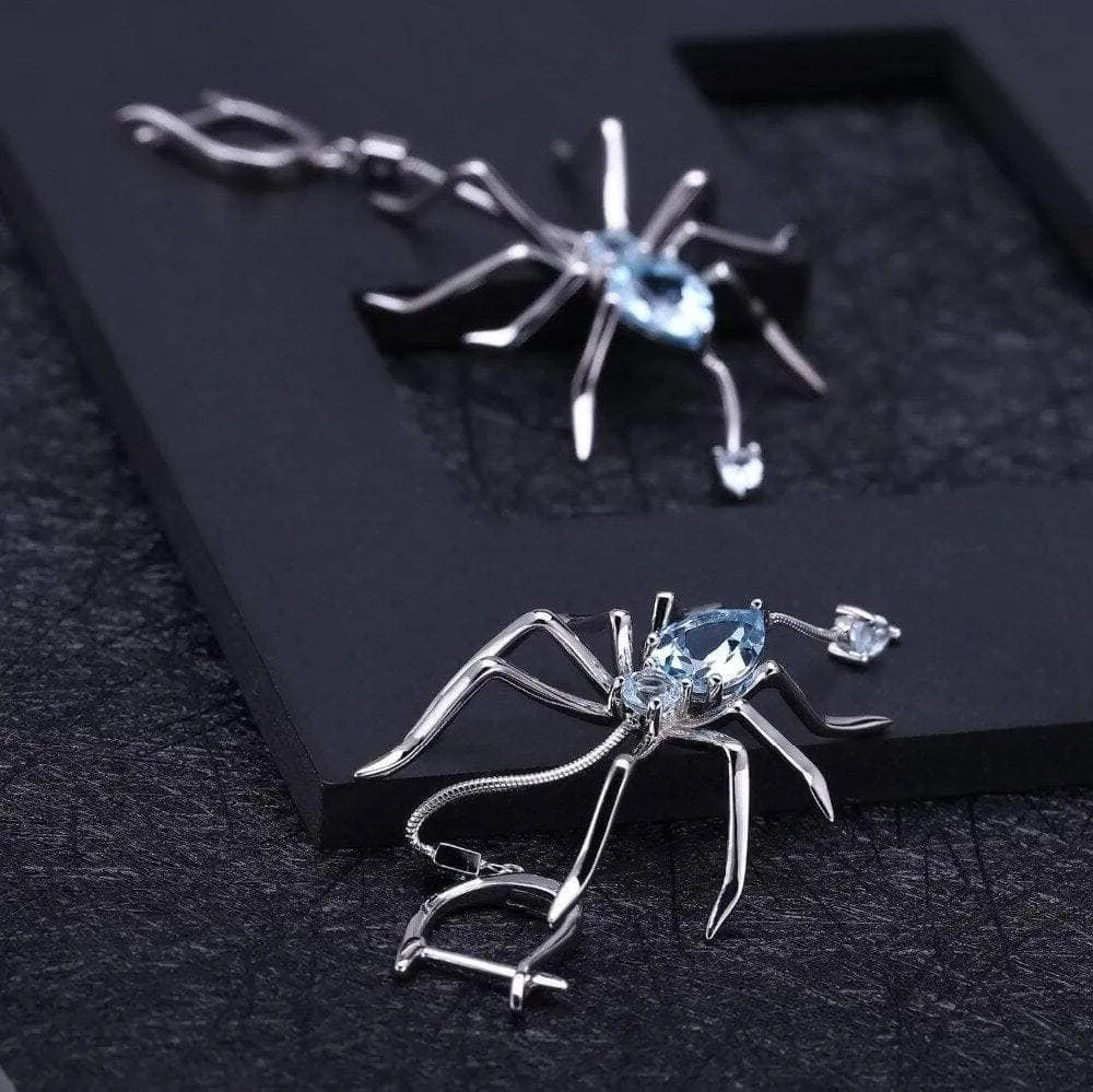 Natural Sky Blue Topaz Spider Vintage Drop Earrings