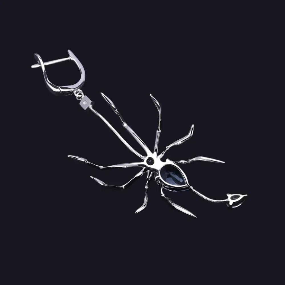 Natural Sky Blue Topaz Spider Vintage Drop Earrings