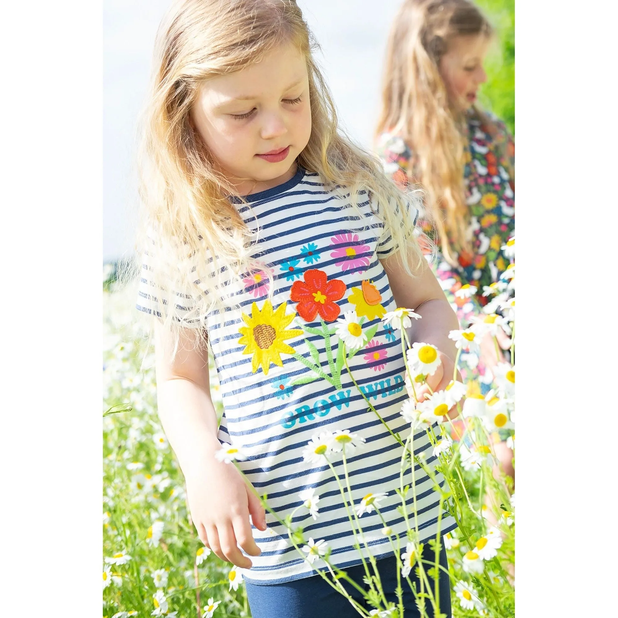 Navy Blue Breton / Grow Wild Elise Applique T-Shirt - 1 Left Size 9-10 years