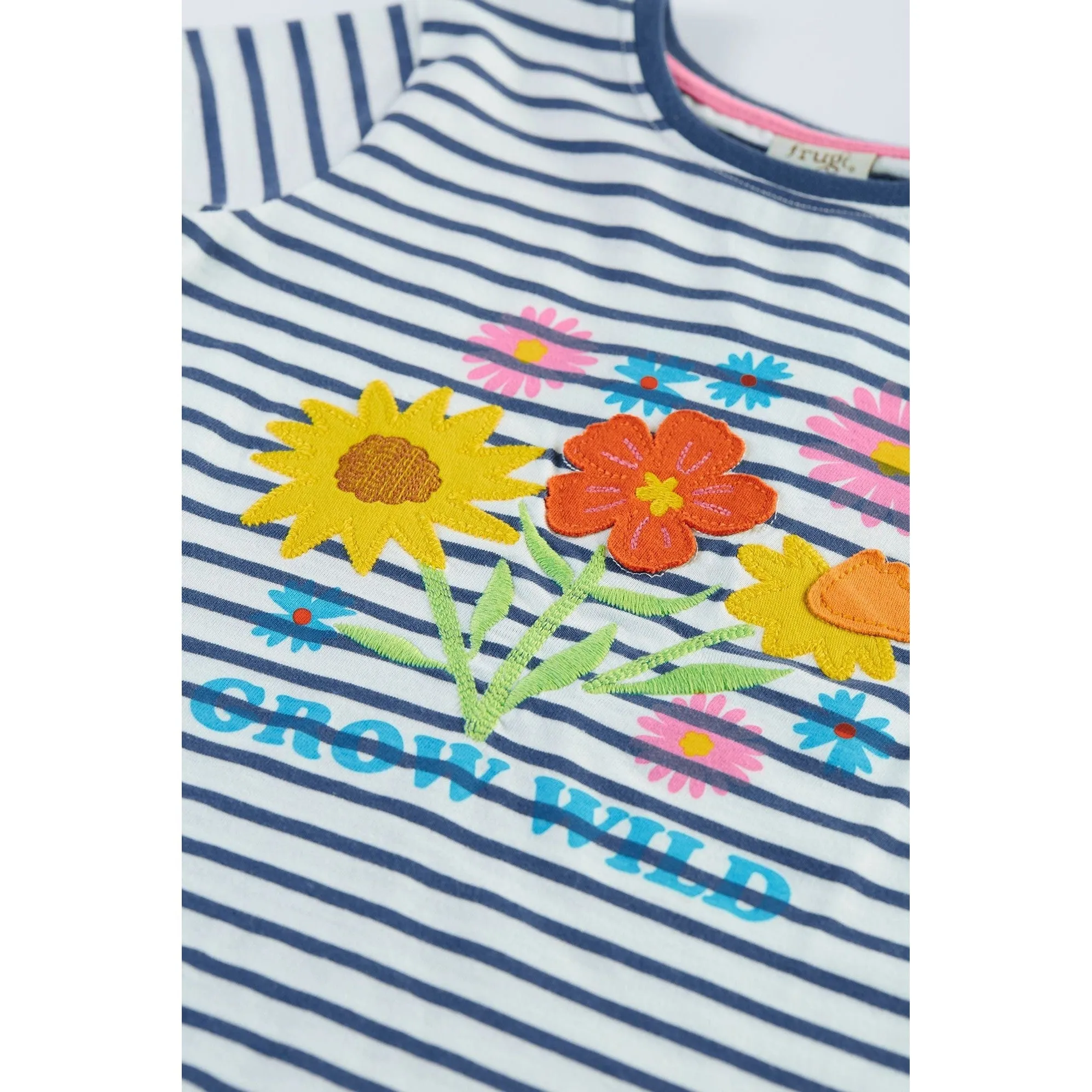 Navy Blue Breton / Grow Wild Elise Applique T-Shirt - 1 Left Size 9-10 years