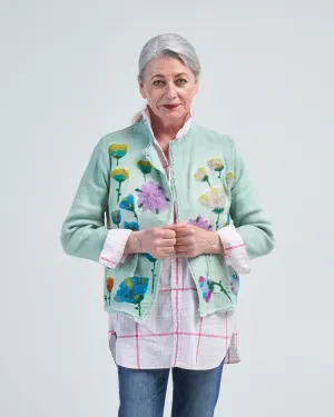 needle punch flowers micro mat stitch round neck jacket