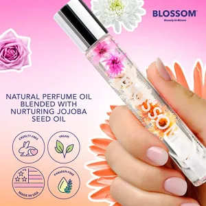 New Blossom Roll on Rollerball Perfume Oil with Natural Ingredients   Essential Oils, Infused with Real Flowers, Made in USA, 0.20 fl. oz./5.9 ml, (Peach, Jasmine, Rose, Gardenia, Sandalwood), Classic Island Hibiscus
