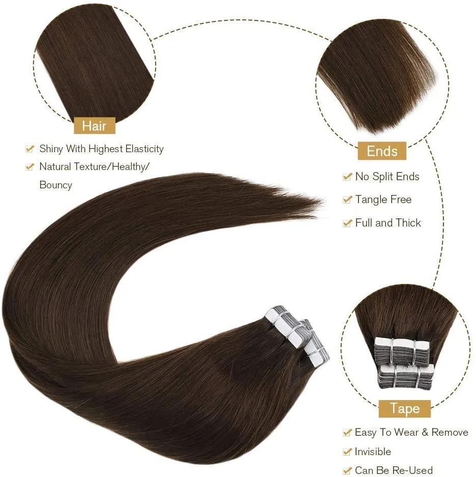 New Ugeat Tape in Extensions 22inch Remy Hair Extensions 50g 20pcs, Real Human Hair #4 Dark Brown! Retails $80 